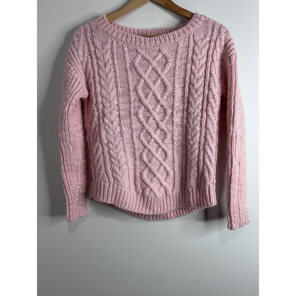 Banana Republic Baby Pink Cable Knit‎ Wool Blend Chunky Sweater Womens S Luxury